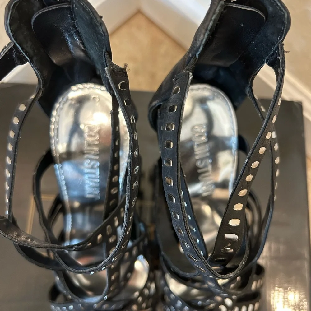 ◼️HP◼️Edgy Black Studded Strappy Heels EUC - Picture 7 of 8